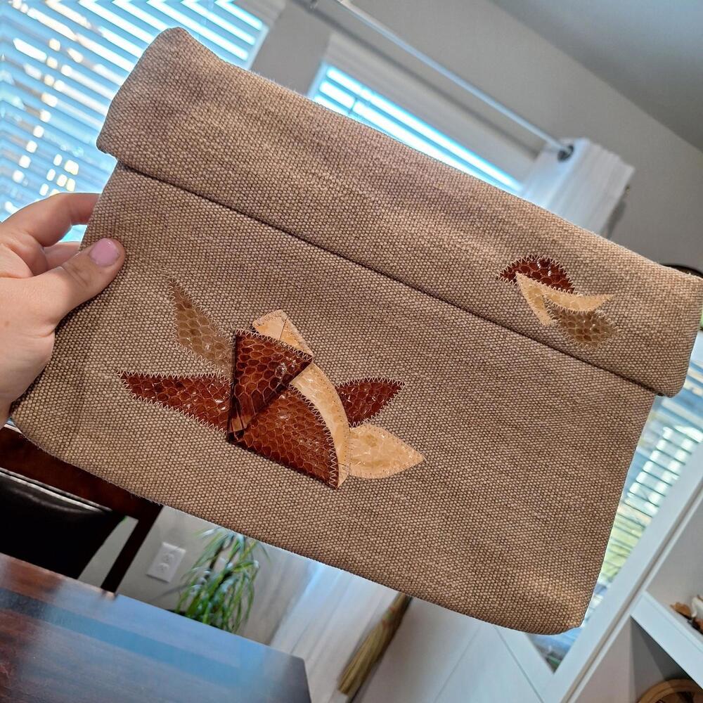 Collins Canvas Clutch Handbag Purse Abstract Design Vintage 13"x9.5" Clean